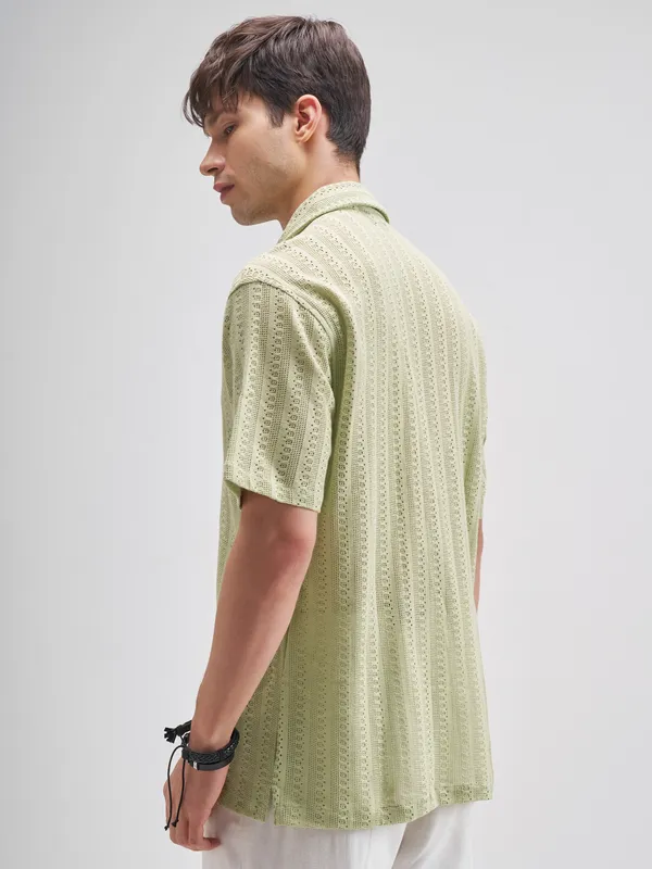 Highlander Men Green Self Design Relaxed Fit Casual Shirt