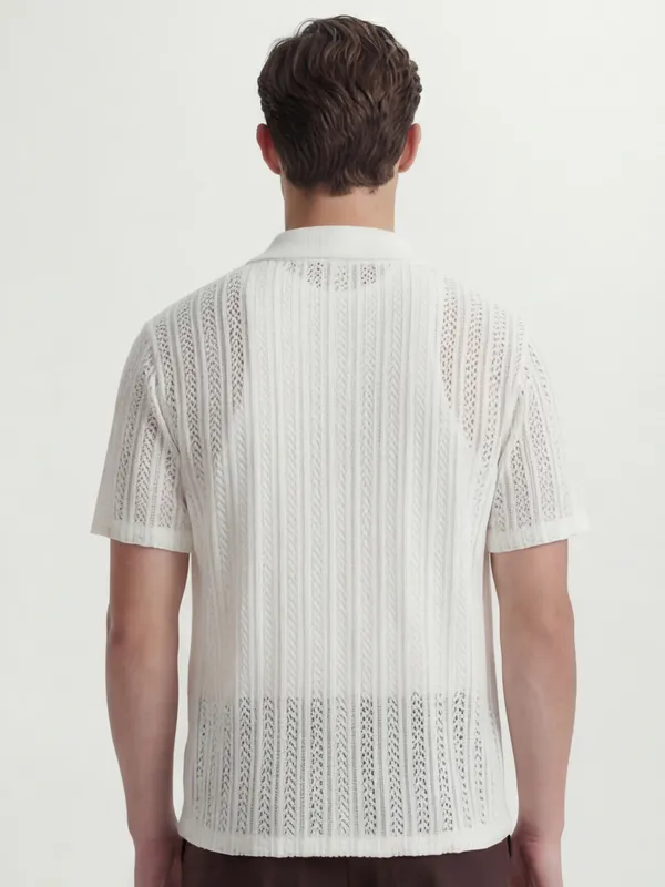 Highlander Men White Self Design Relaxed Fit Casual Shirt