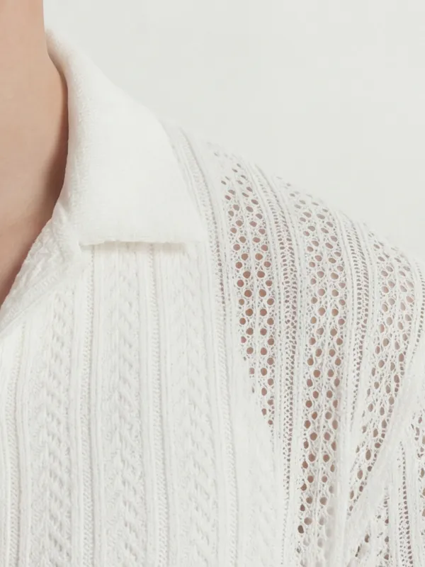 Highlander Men White Self Design Relaxed Fit Casual Shirt