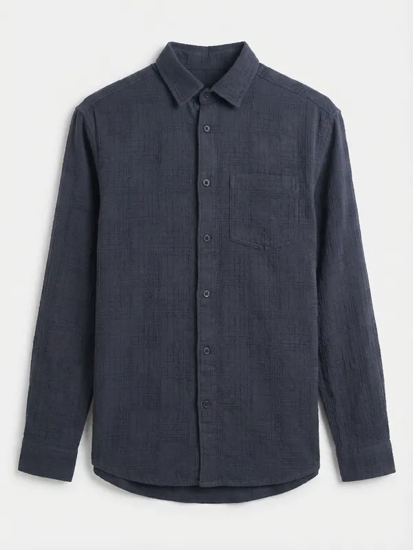 Highlander Men Navy Blue Self Design Relaxed Fit Casual Shirt