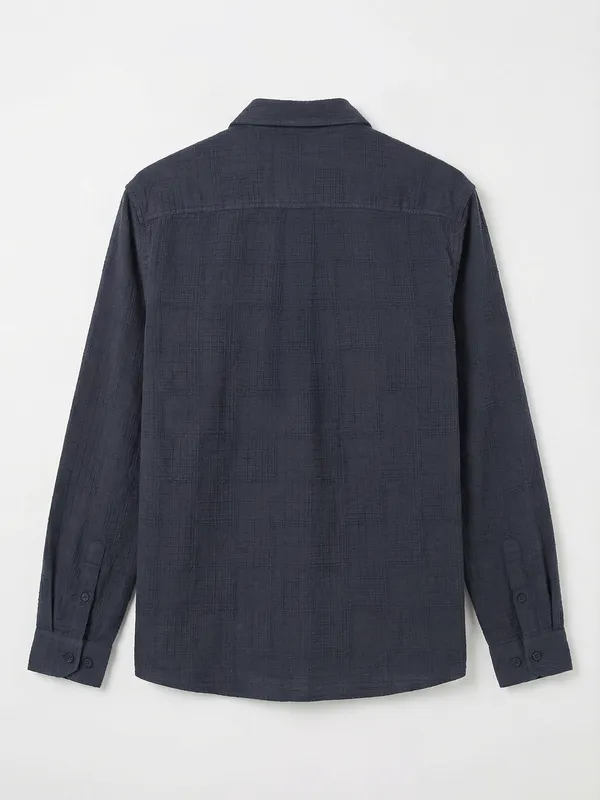 Highlander Men Navy Blue Self Design Relaxed Fit Casual Shirt