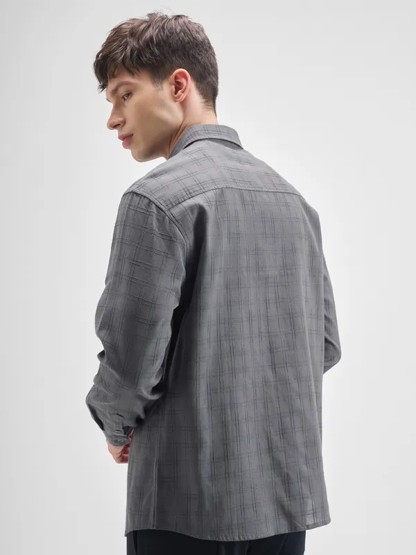 Highlander Men Grey Checked Relaxed Fit Casual Shirt