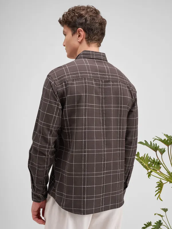 Highlander Men Brown Checked Regular Fit Casual Shirt
