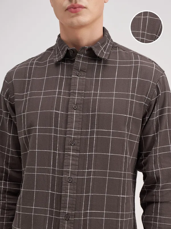 Highlander Men Brown Checked Regular Fit Casual Shirt