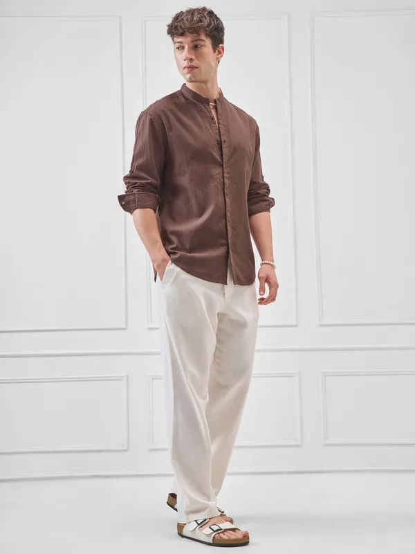 Highlander Men Brown Striped Relaxed Fit Casual Shirt