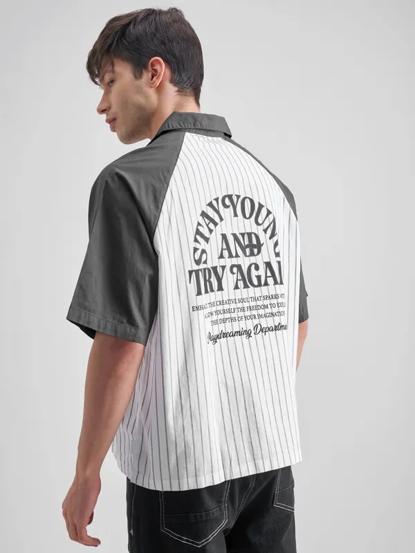 Highlander Men White Striped Boxy Fit Casual Shirt