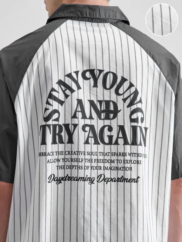 Highlander Men White Striped Boxy Fit Casual Shirt