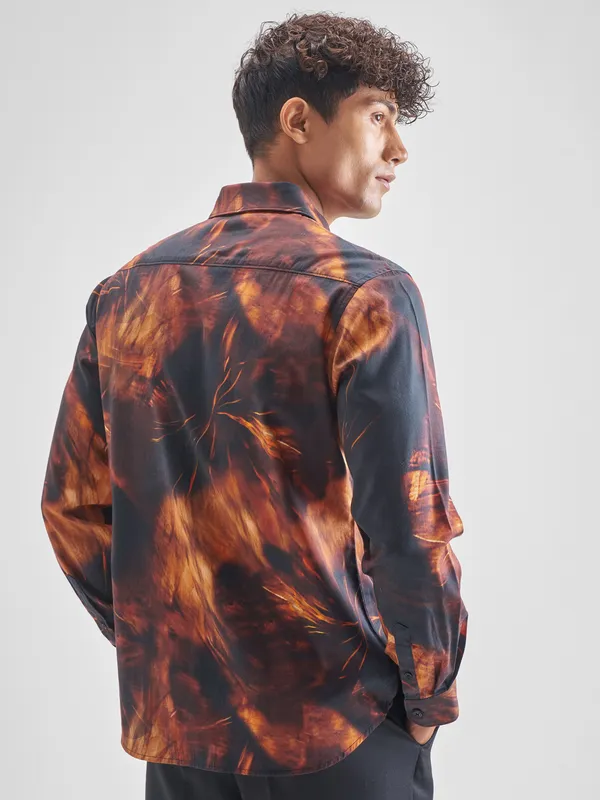 Highlander Men Rust Printed Relaxed Fit Casual Shirt