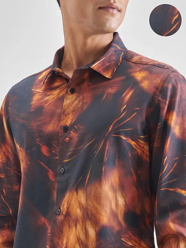 Highlander Men Rust Printed Relaxed Fit Casual Shirt