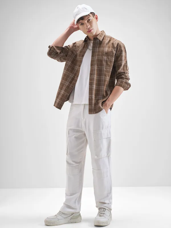Highlander Men Brown Checked Relaxed Fit Casual Shirt