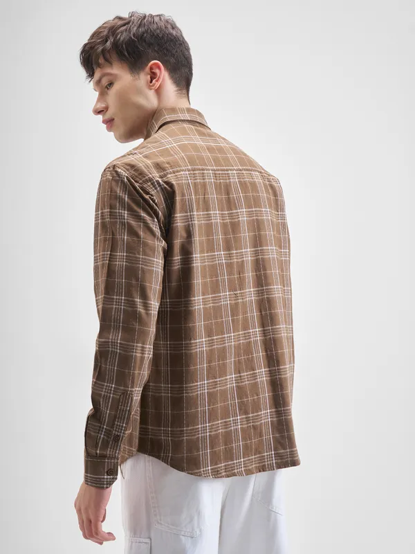 Highlander Men Brown Checked Relaxed Fit Casual Shirt