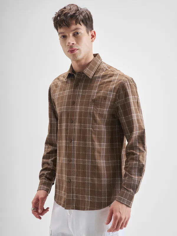 Highlander Men Brown Checked Relaxed Fit Casual Shirt