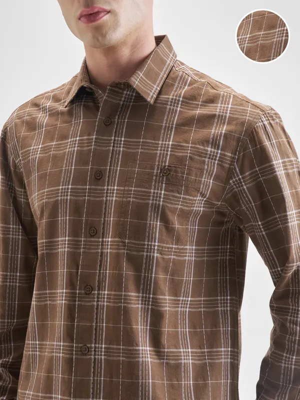 Highlander Men Brown Checked Relaxed Fit Casual Shirt