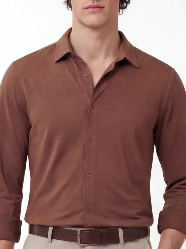 Highlander Men Brown Solid Slim Fit Casual Shirt