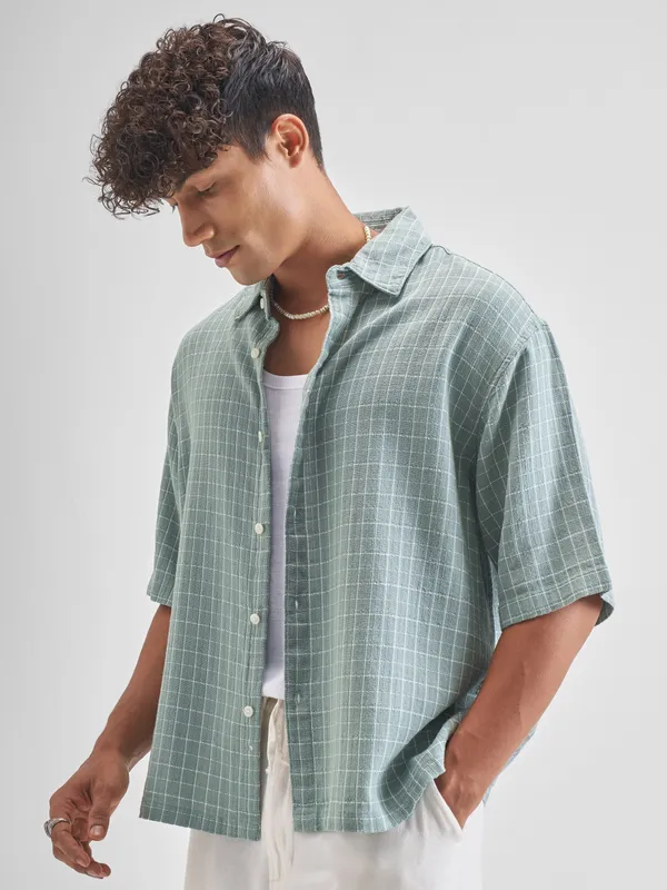 Highlander Men Blue Checked Boxy Fit Casual Shirt