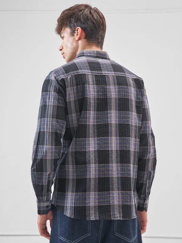 Highlander Men Black Checked Slim Fit Casual Shirt