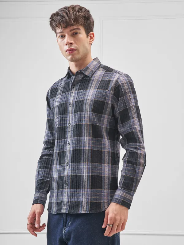 Highlander Men Black Checked Slim Fit Casual Shirt