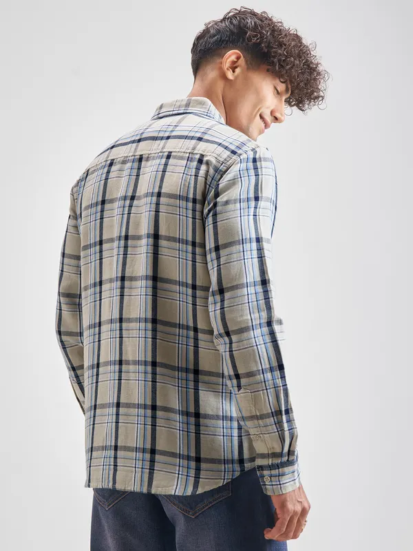 Highlander Men Blue Checked Slim Fit Casual Shirt