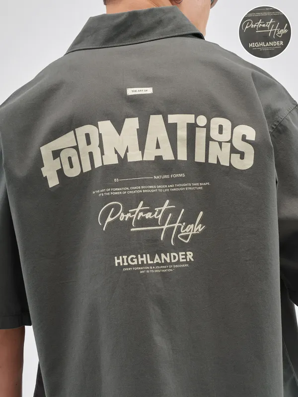 Highlander Men Charcoal Printed Boxy Fit Casual Shirt