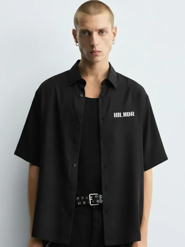 Highlander Men Black Printed Boxy Fit Casual Shirt
