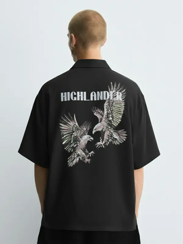 Highlander Men Black Printed Boxy Fit Casual Shirt