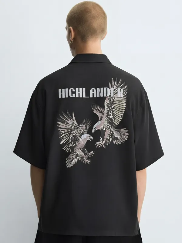 Highlander Men Black Printed Boxy Fit Casual Shirt