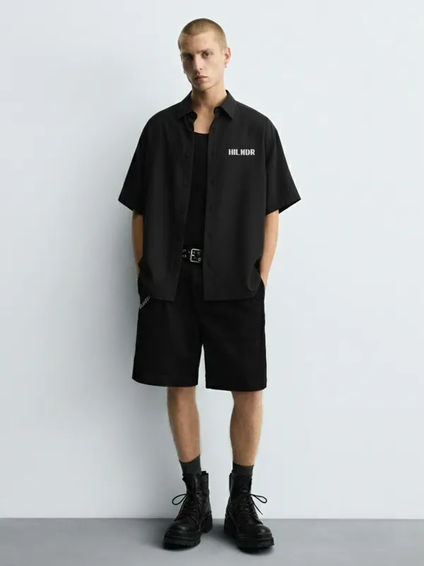 Highlander Men Black Printed Boxy Fit Casual Shirt