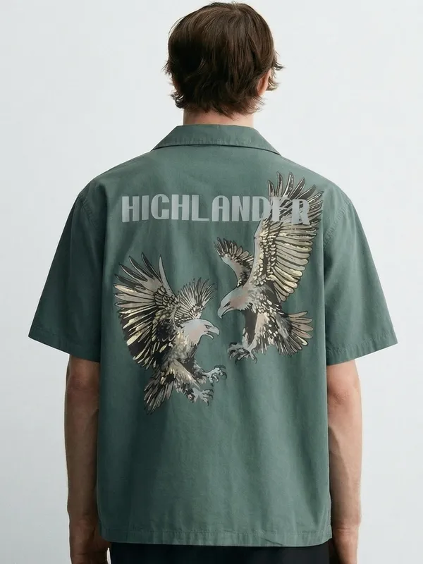 Highlander Men Green Printed Boxy Fit Casual Shirt