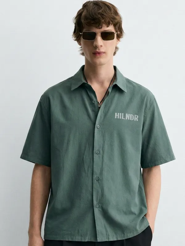 Highlander Men Green Printed Boxy Fit Casual Shirt