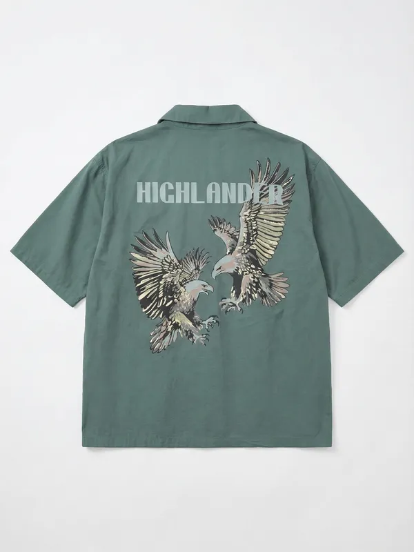 Highlander Men Green Printed Boxy Fit Casual Shirt