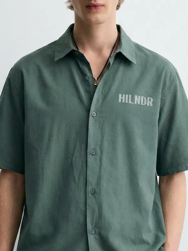Highlander Men Green Printed Boxy Fit Casual Shirt