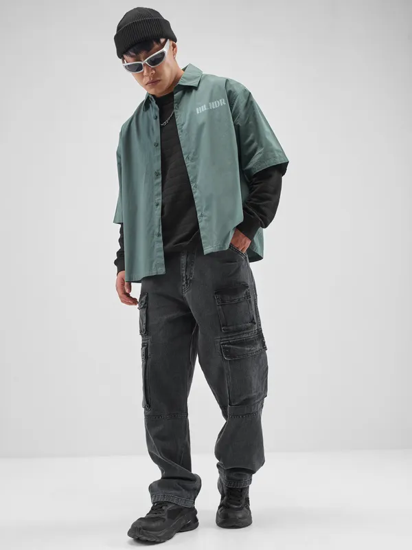 Highlander Men Green Printed Boxy Fit Casual Shirt