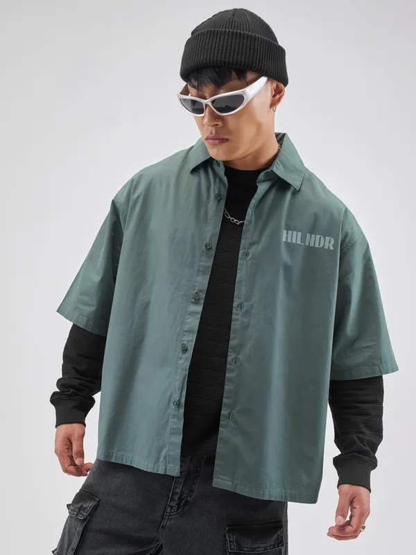Highlander Men Green Printed Boxy Fit Casual Shirt