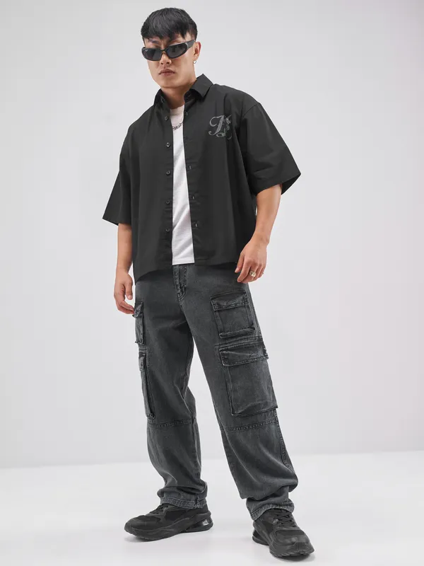 Highlander Men Black Printed Boxy Fit Casual Shirt