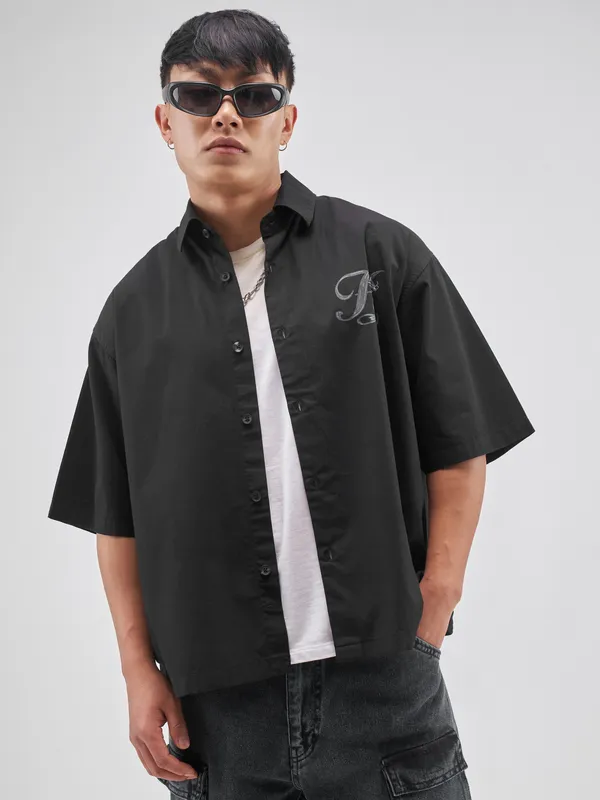 Highlander Men Black Printed Boxy Fit Casual Shirt