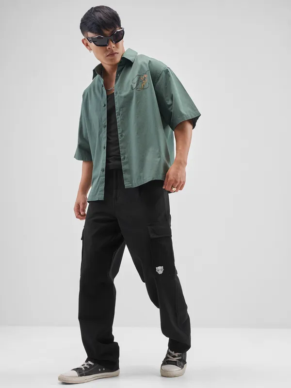 Highlander Men Green Printed Boxy Fit Casual Shirt