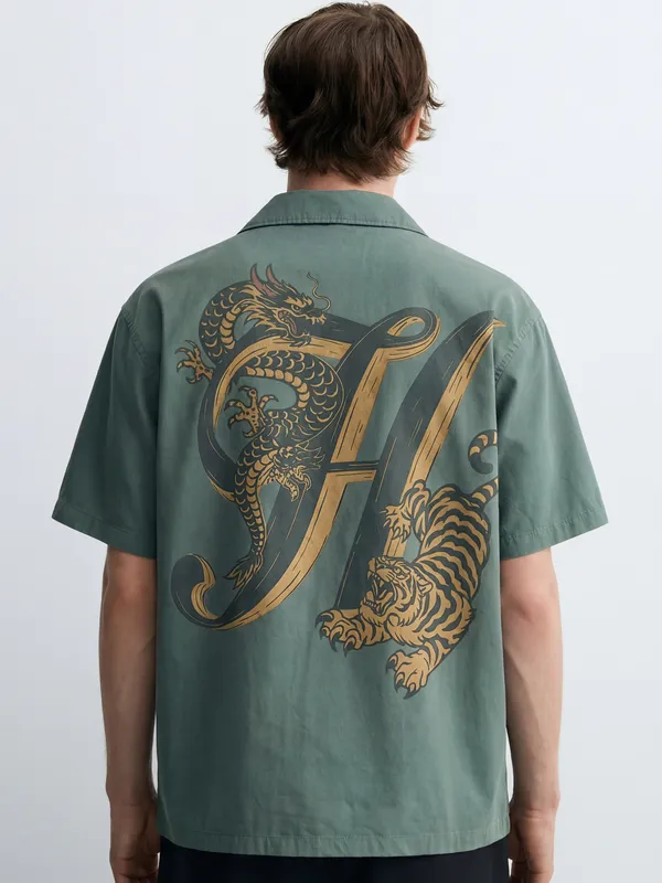 Highlander Men Green Printed Boxy Fit Casual Shirt