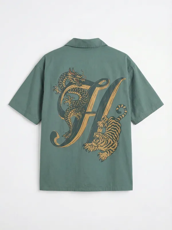 Highlander Men Green Printed Boxy Fit Casual Shirt