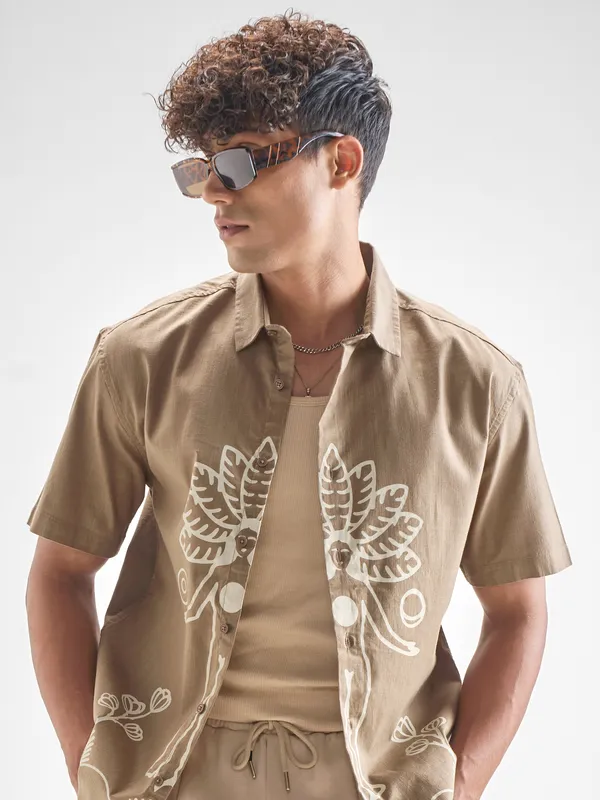 Highlander Men Brown Printed Relaxed Fit Casual Shirt