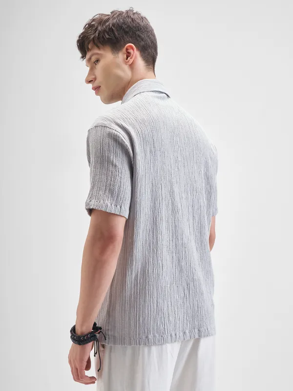 Highlander Men Grey Self Design Relaxed Fit Casual Shirt
