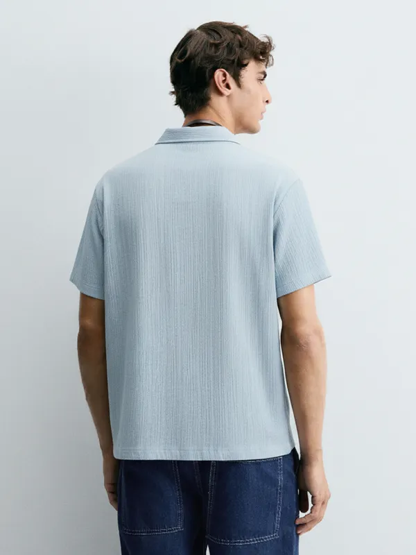 Highlander Men Blue Self Design Relaxed Fit Casual Shirt