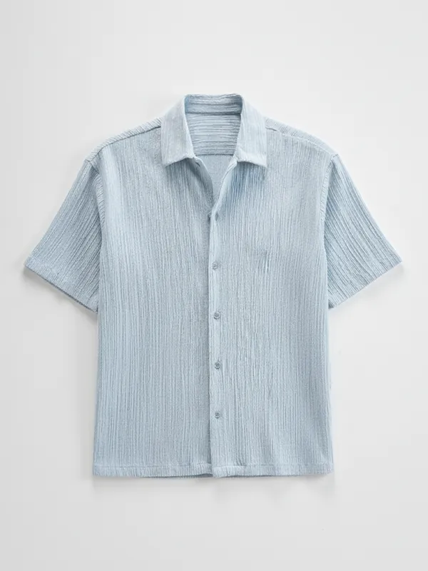 Highlander Men Blue Self Design Relaxed Fit Casual Shirt