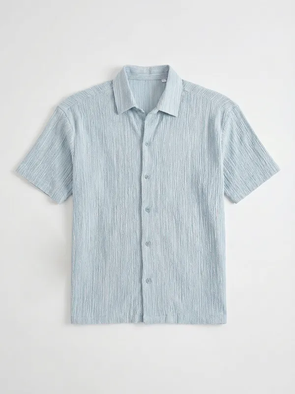 Highlander Men Blue Self Design Relaxed Fit Casual Shirt