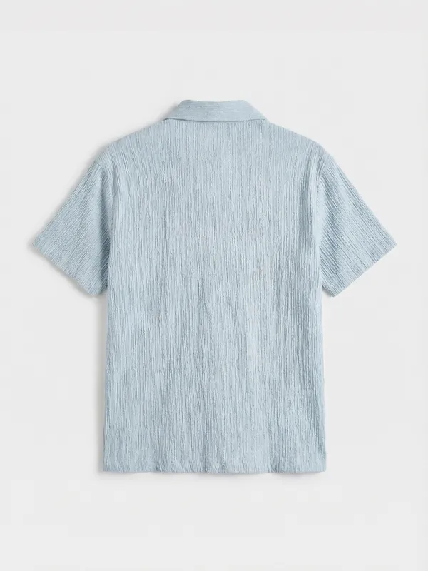 Highlander Men Blue Self Design Relaxed Fit Casual Shirt