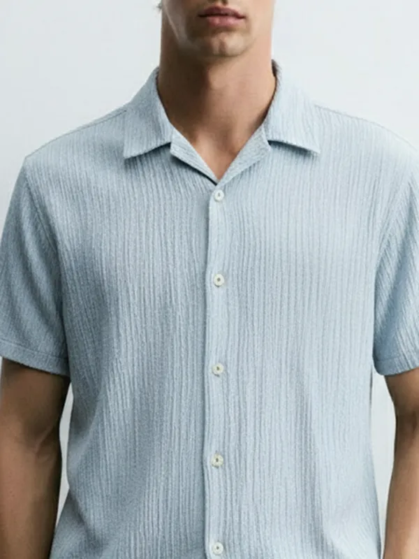 Highlander Men Blue Self Design Relaxed Fit Casual Shirt