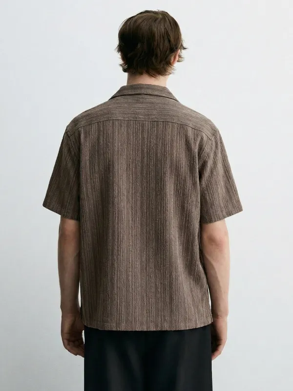 Highlander Men Brown Self Design Relaxed Fit Casual Shirt