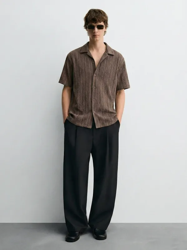 Highlander Men Brown Self Design Relaxed Fit Casual Shirt