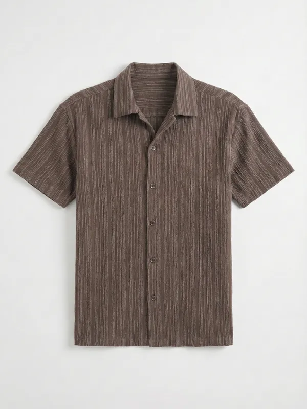 Highlander Men Brown Self Design Relaxed Fit Casual Shirt