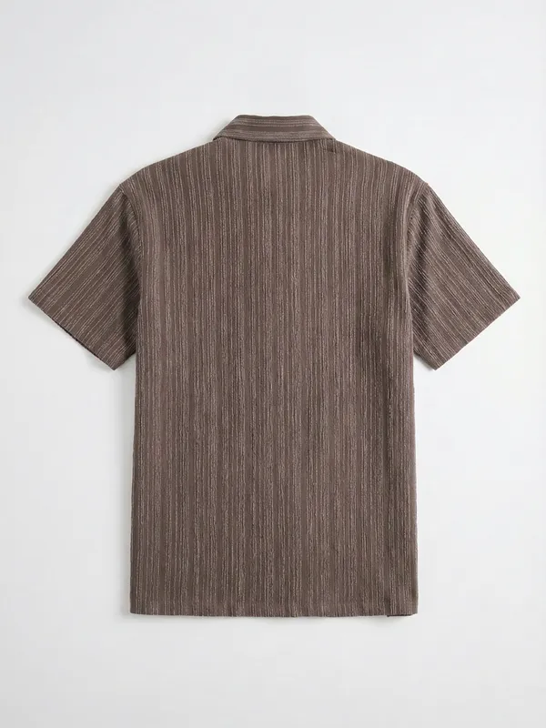 Highlander Men Brown Self Design Relaxed Fit Casual Shirt