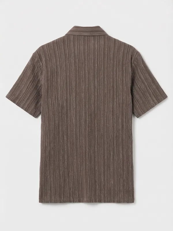 Highlander Men Brown Self Design Relaxed Fit Casual Shirt